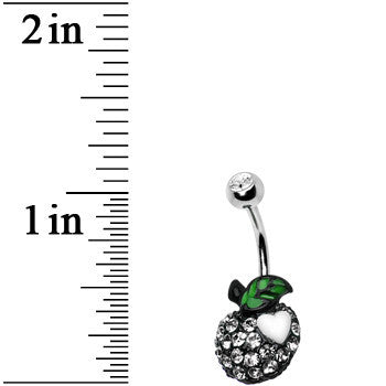 Clear Gem Paved Apple and White Heart Belly Ring