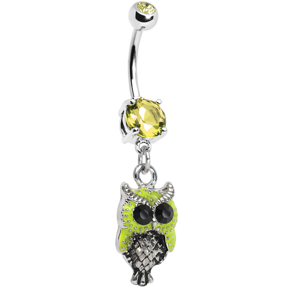 Yellow Gem Yellow Neon Hoot Owl Dangle Belly Ring