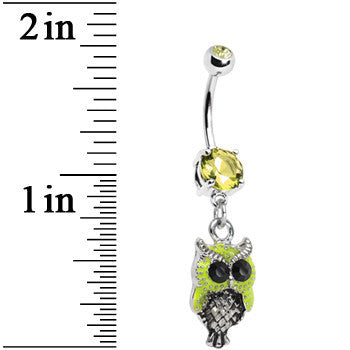 Yellow Gem Yellow Neon Hoot Owl Dangle Belly Ring