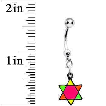 Pink Neon Enamel Star of David Dangle Belly Button Ring