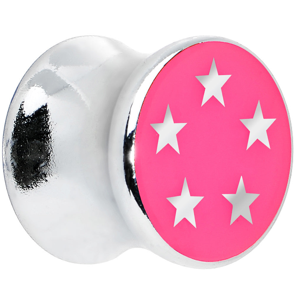 00 Gauge Silver Acrylic Hot Pink Five Star Saddle Plug