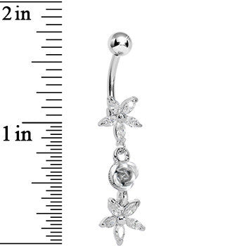 Clear Gem Star Flower with Rose Dangle Belly Ring