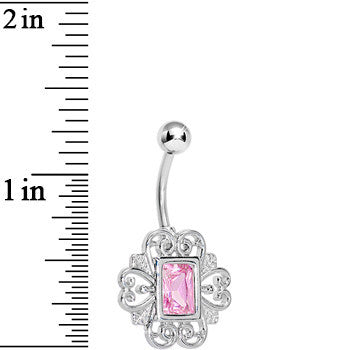 Pink Gem Filigree Frame Belly Ring