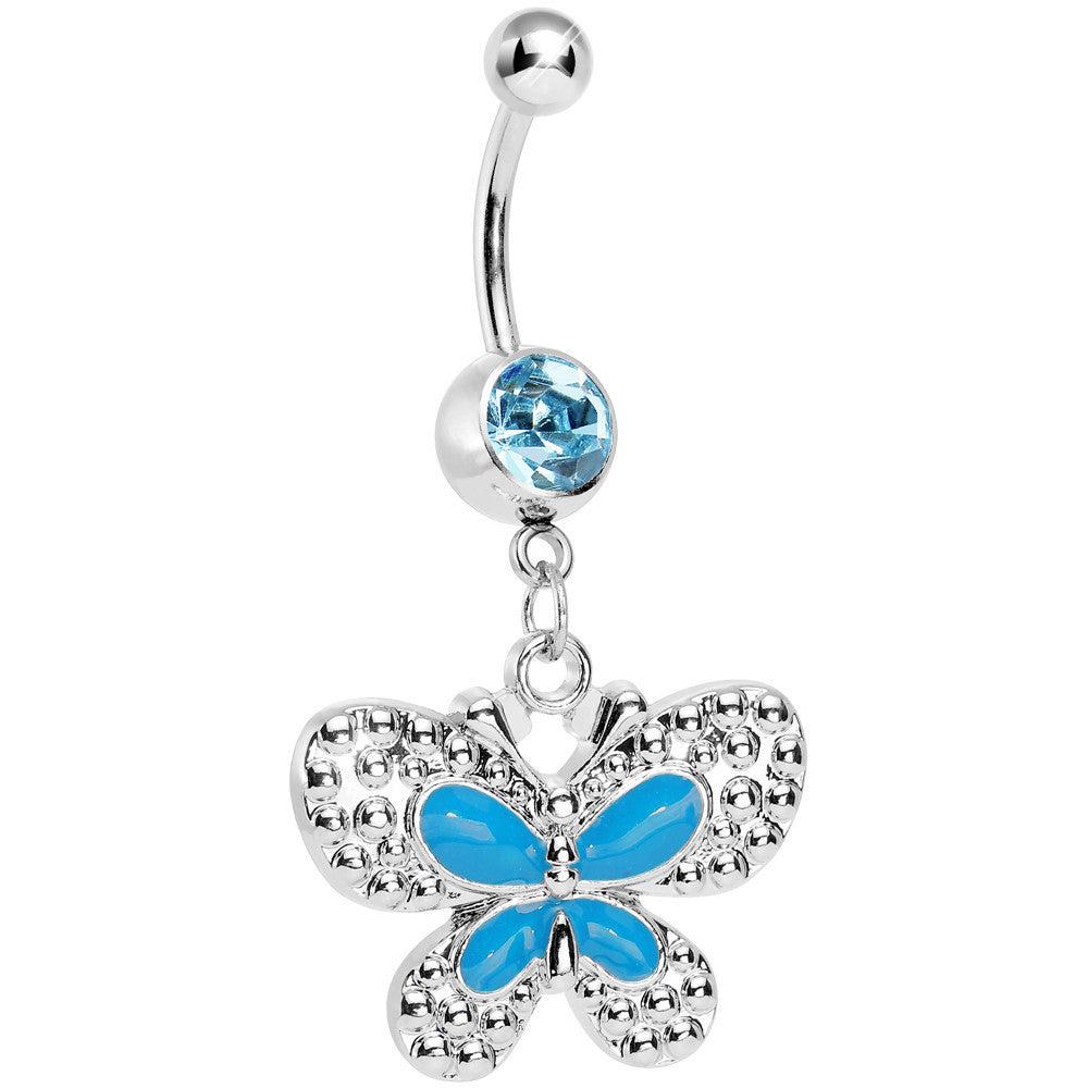 Aqua Gem Studded Wing Aqua Butterfly Dangle Belly Ring