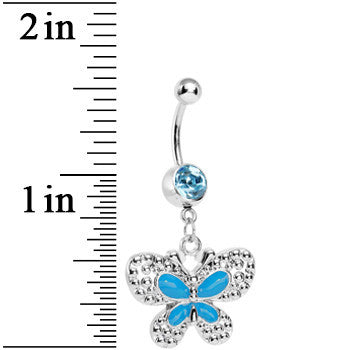 Aqua Gem Studded Wing Aqua Butterfly Dangle Belly Ring