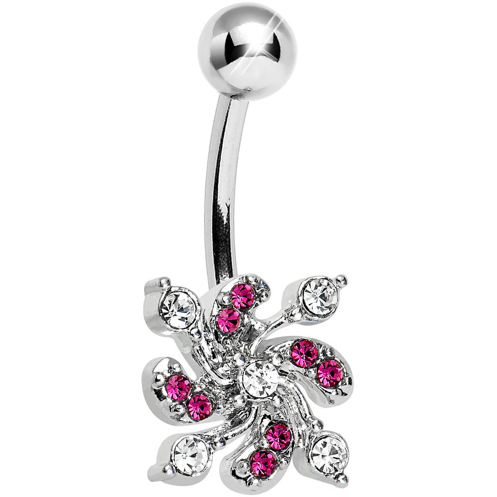 Clear and Pink Gem Whirling Spiral Belly Ring