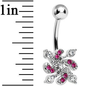 Clear and Pink Gem Whirling Spiral Belly Ring