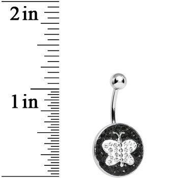 Black and Clear Paved Gem Butterfly Belly Ring