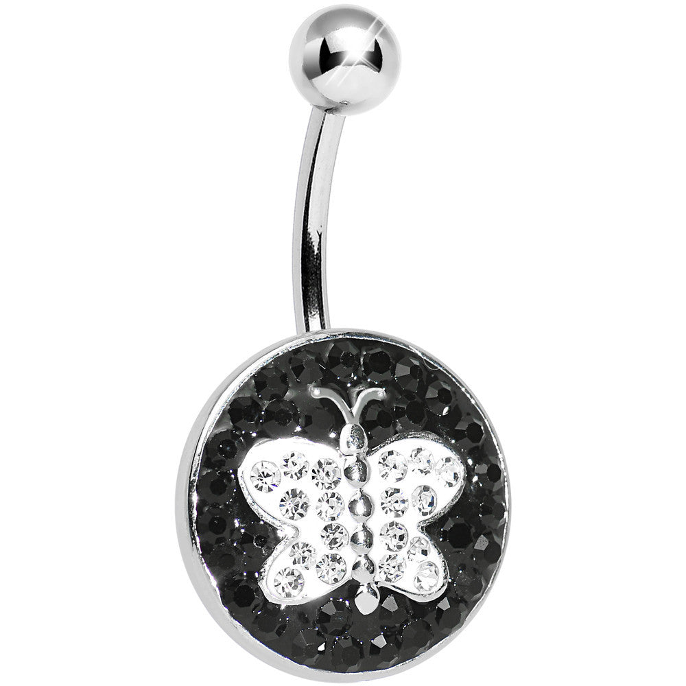 Black and Clear Paved Gem Butterfly Belly Ring