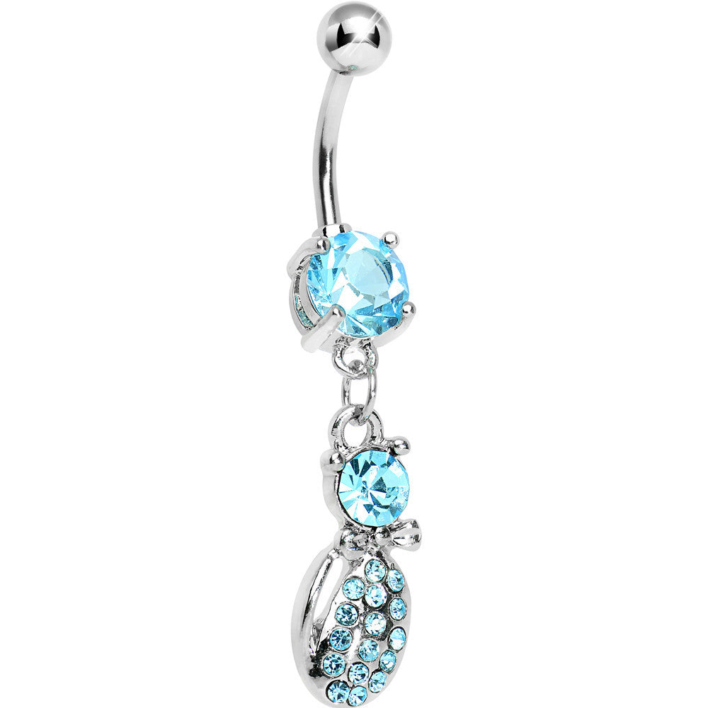 Aqua Gem Lady Bug Luck Dangle Belly Ring