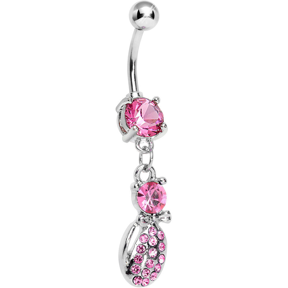 Pink Gem Lady Bug Luck Dangle Belly Ring