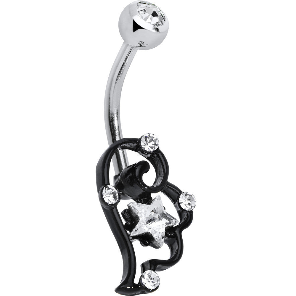 Clear Gem Star Over Black Puffy Wing Belly Ring