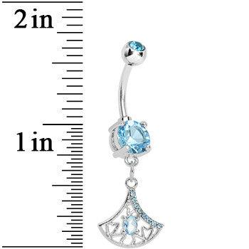 Aqua Gem Inverse Filigree Fan Dangle Belly Ring