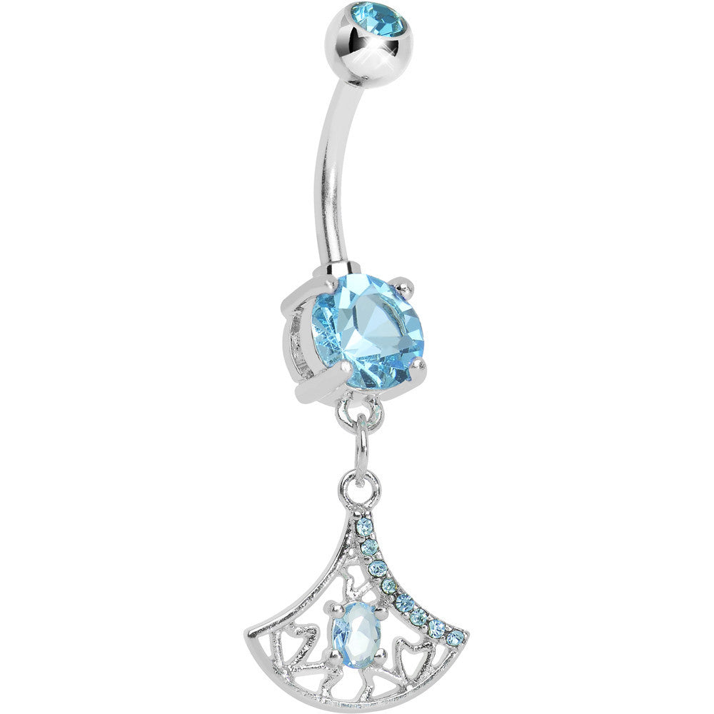 Aqua Gem Inverse Filigree Fan Dangle Belly Ring