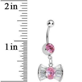 Pink and Clear Gem Dazzling Bow Dangle Belly Ring