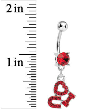 Red Gem I Heart U Dangle Dangle Belly Ring