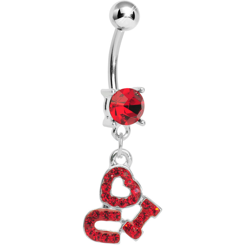 Red Gem I Heart U Dangle Dangle Belly Ring