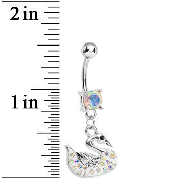 Aurora Gem Paved Aurora Swan Dangle Belly Ring