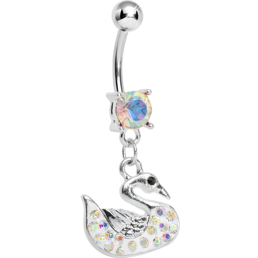 Aurora Gem Paved Aurora Swan Dangle Belly Ring