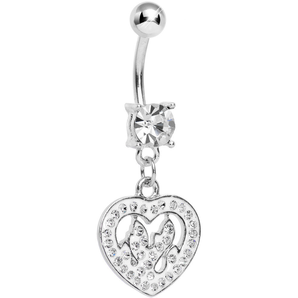 Crystalline Gem Paved Fiery Heart Dangle Belly Ring