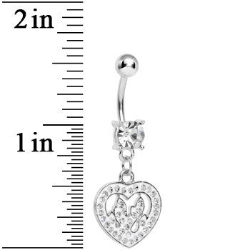 Crystalline Gem Paved Fiery Heart Dangle Belly Ring