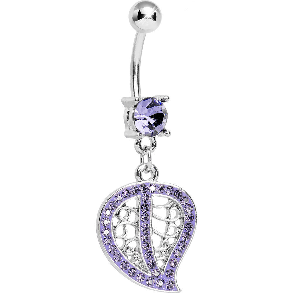 Purple Gem Pave and Filigree Leaf Dangle Belly Ring