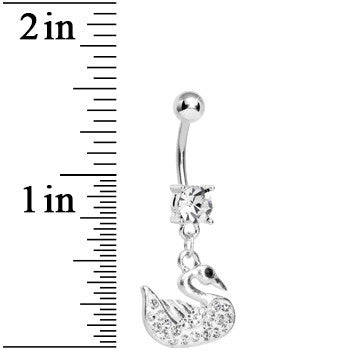 Crystalline Gem Paved Regal Swan Dangle Belly Ring