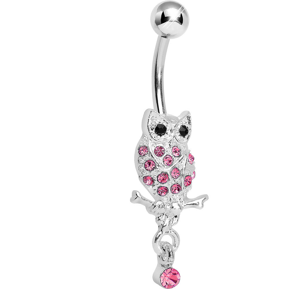 Lower Mount Paved Pink Gem Owl Belly Ring