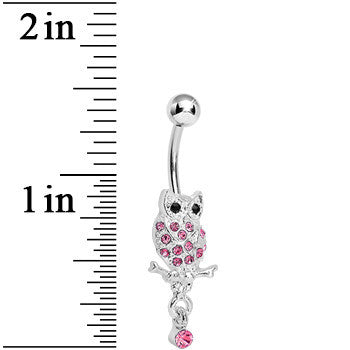 Lower Mount Paved Pink Gem Owl Belly Ring