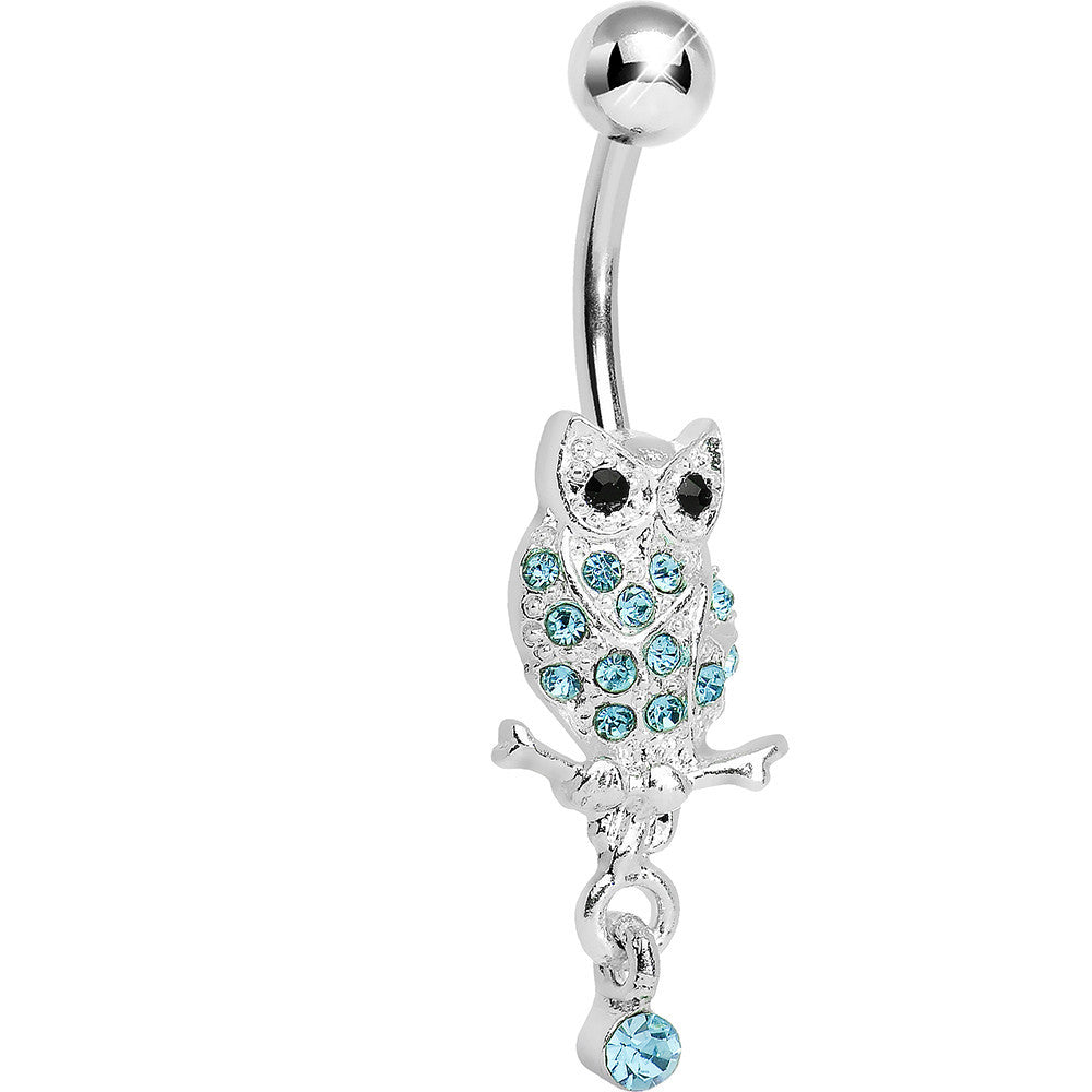 Lower Mount Paved Aqua Gem Owl Belly Ring