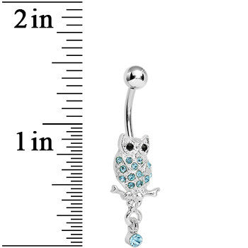 Lower Mount Paved Aqua Gem Owl Belly Ring