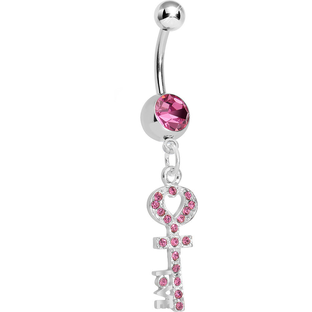 Pink Gem Key to God's Love Dangle Belly Ring