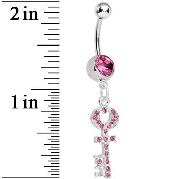 Pink Gem Key to God's Love Dangle Belly Ring