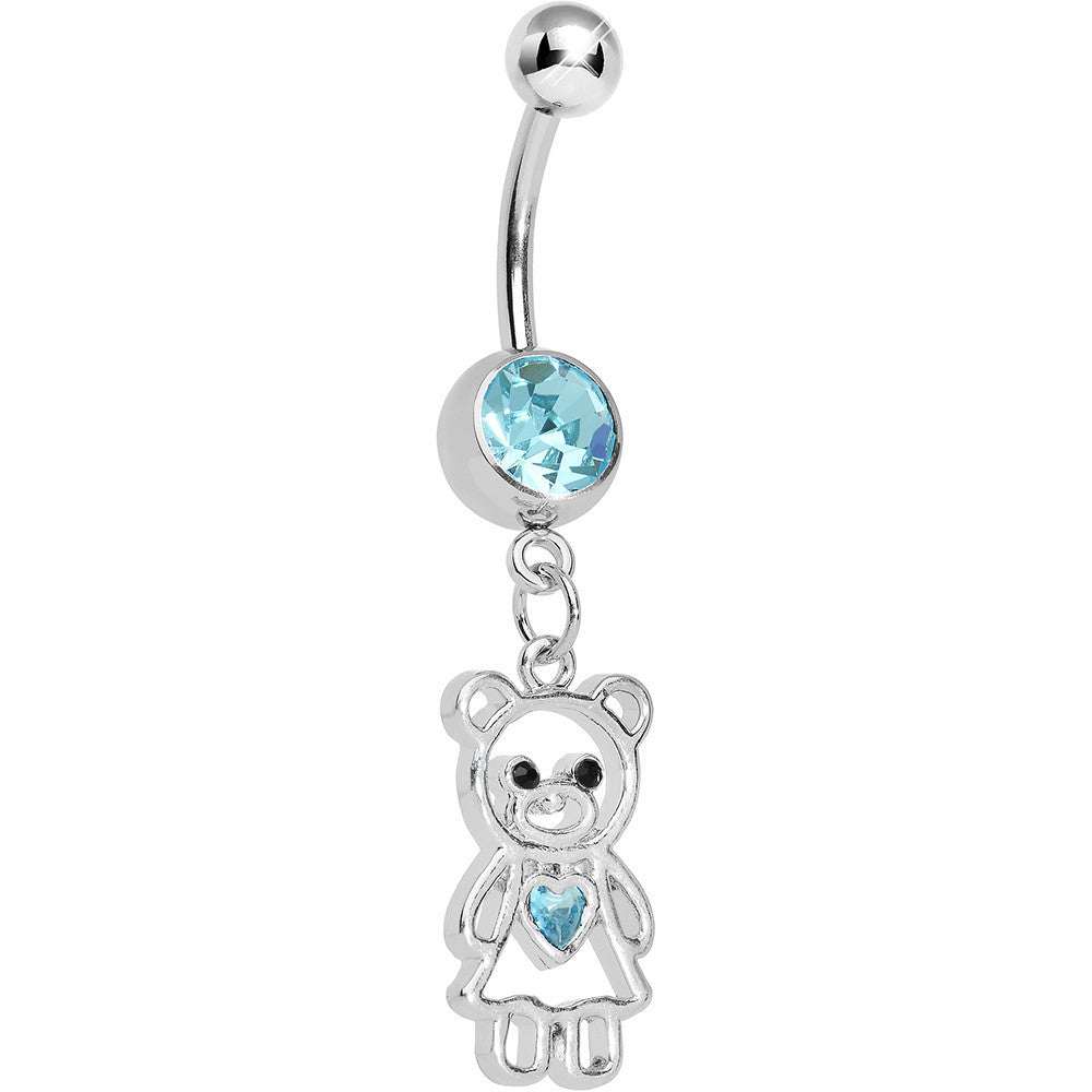 Aqua Gem Loving Girly Teddy Bear Dangle Belly Ring