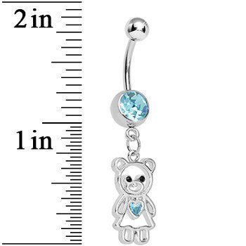 Aqua Gem Loving Girly Teddy Bear Dangle Belly Ring