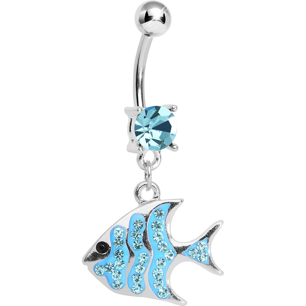 Aqua Gem Paved Brilliant Fish Dangle Belly Ring