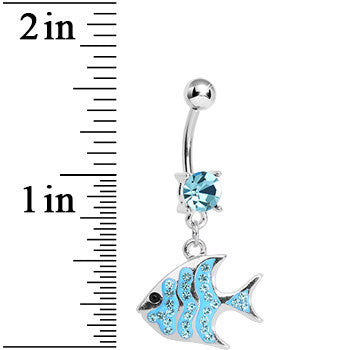 Aqua Gem Paved Brilliant Fish Dangle Belly Ring