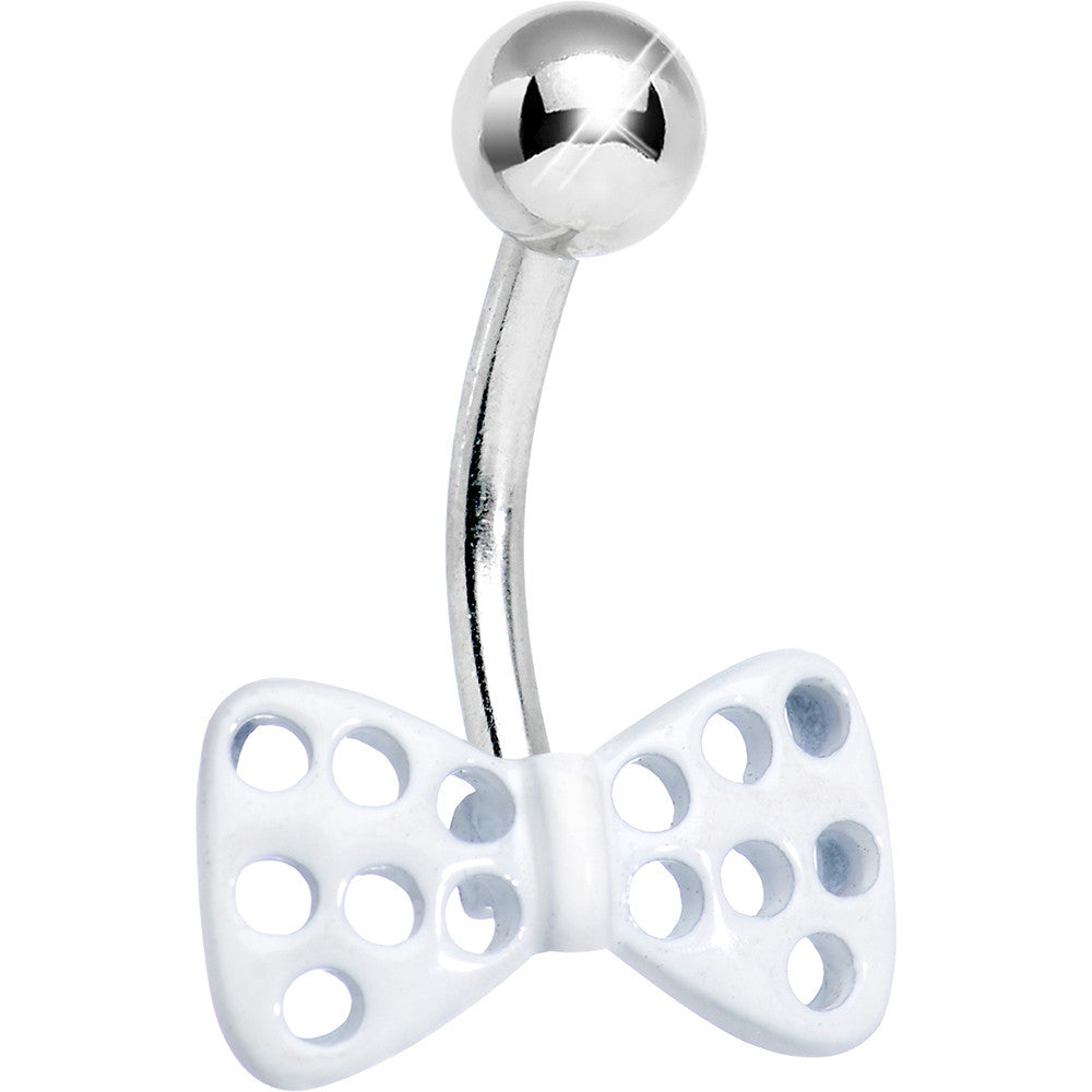 Bright White Swiss Cheese Bow Tie Belly Ring