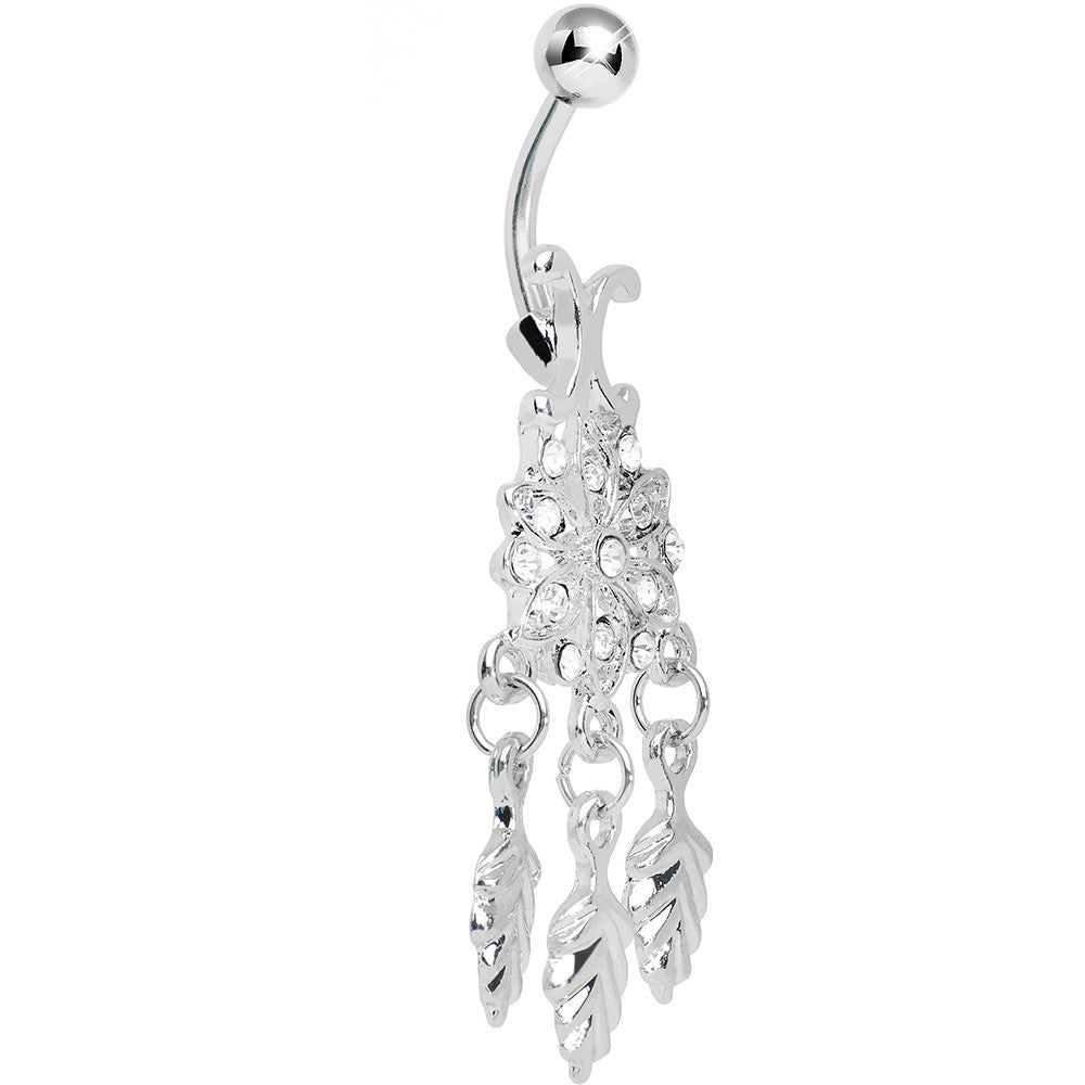 Crystalline Gem Leafy Flower Dangle Belly Ring