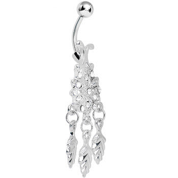 Crystalline Gem Leafy Flower Dangle Belly Ring