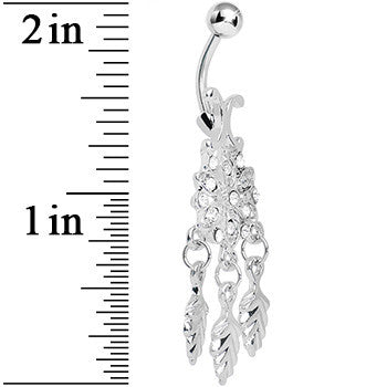 Crystalline Gem Leafy Flower Dangle Belly Ring