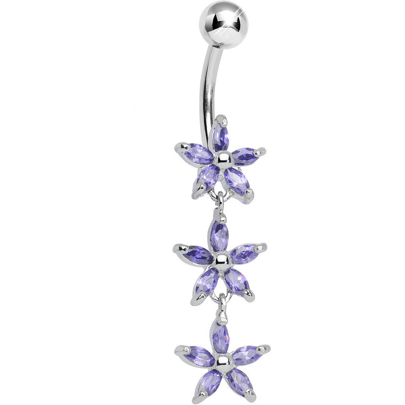 Purple Gem Triple Spring Flower Dangle Belly Ring