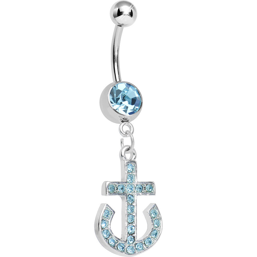 Aqua Gem Paved Sparkling Anchor Dangle Belly Ring