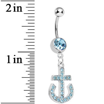 Aqua Gem Paved Sparkling Anchor Dangle Belly Ring