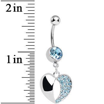 Aqua Gem Paved Reflective Heart Dangle Belly Ring