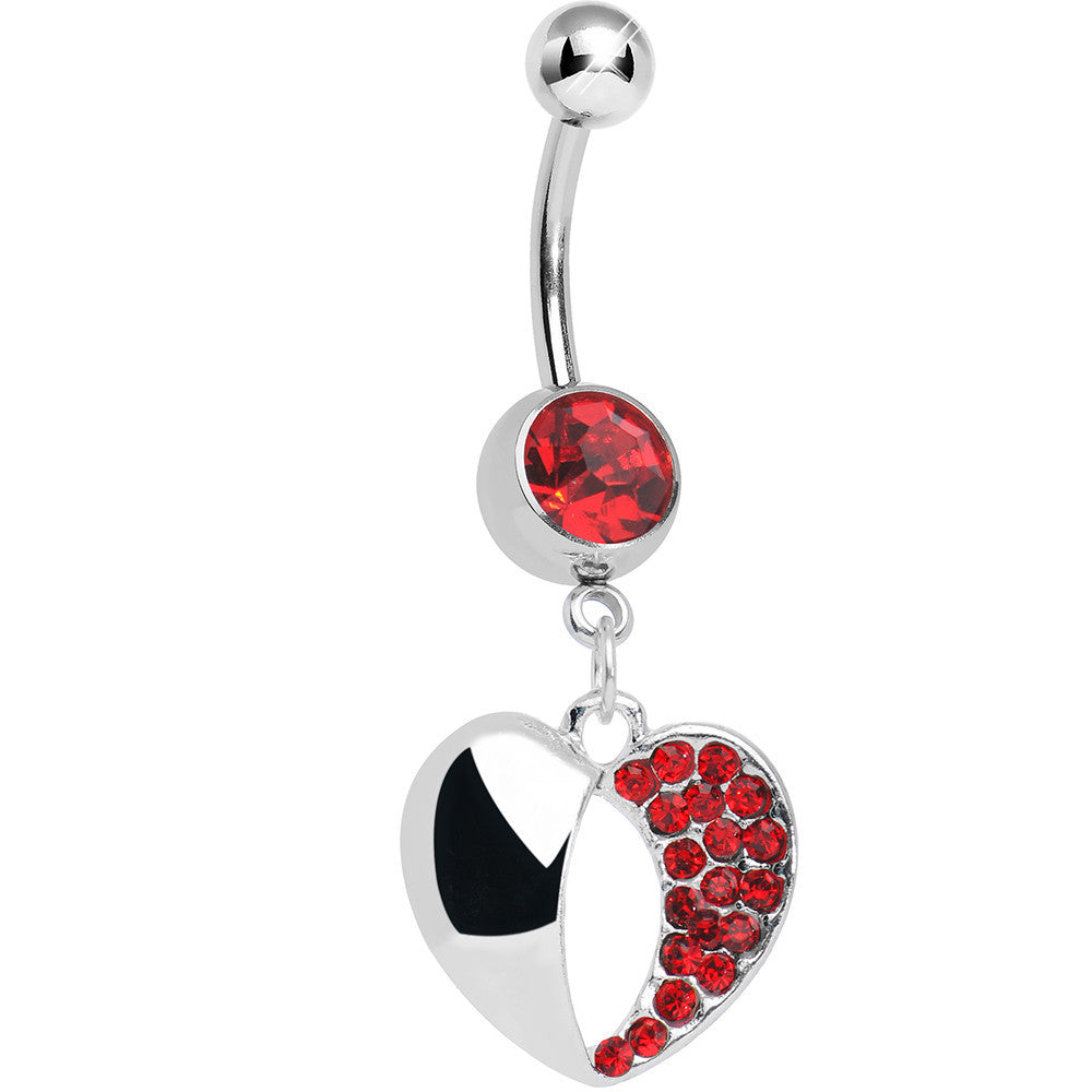 Red Gem Paved Reflective Heart Dangle Belly Ring