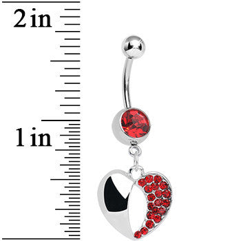 Red Gem Paved Reflective Heart Dangle Belly Ring