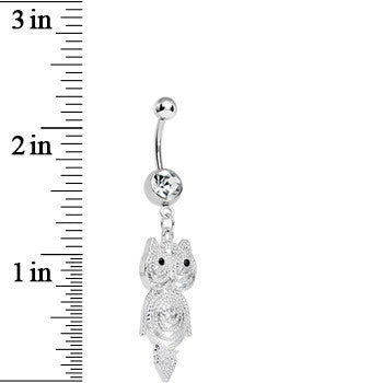 Crystalline Gem Pensive Owl Dangle Belly Ring