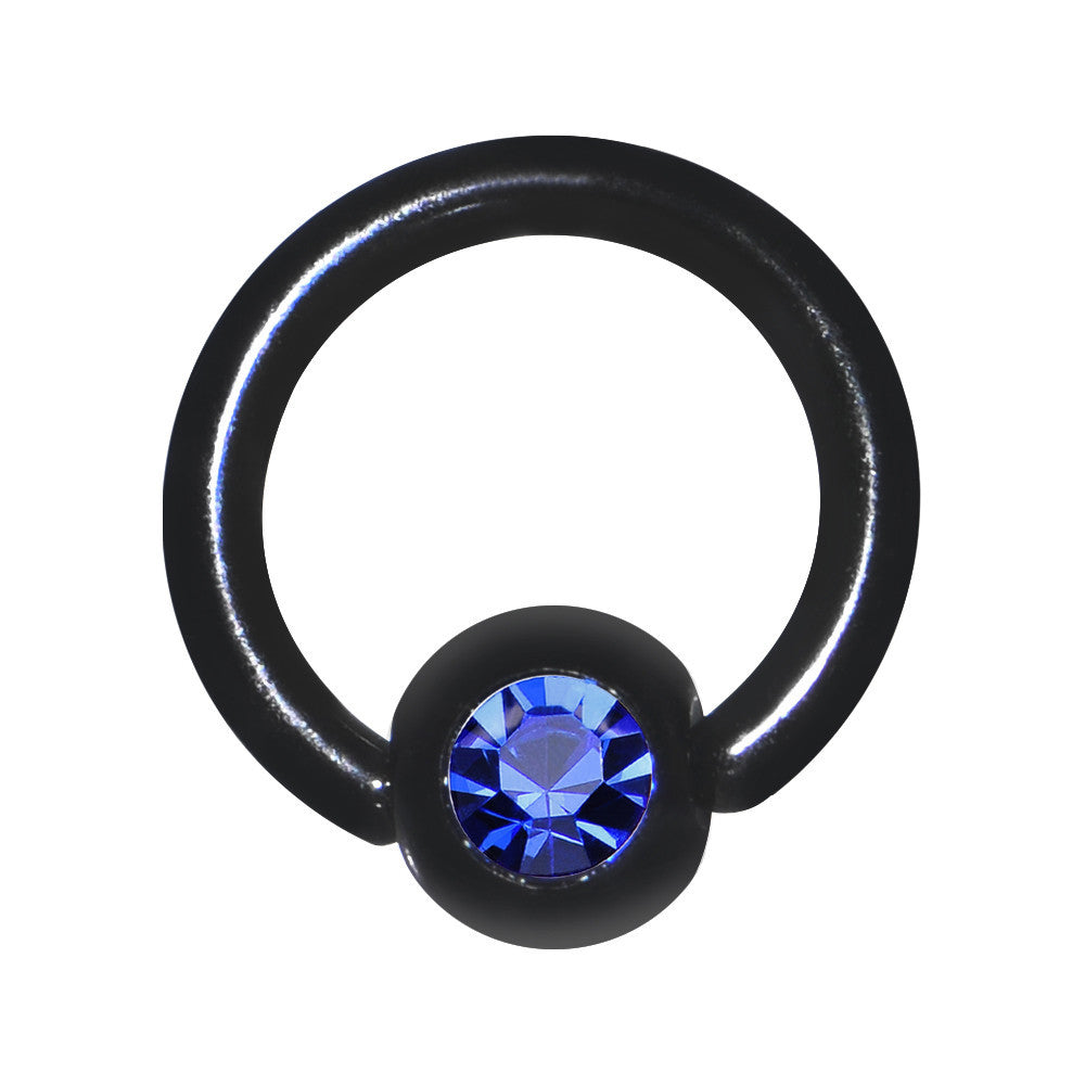 16 Gauge 1/4 Blue Gem Black Titanium BCR Captive Ring