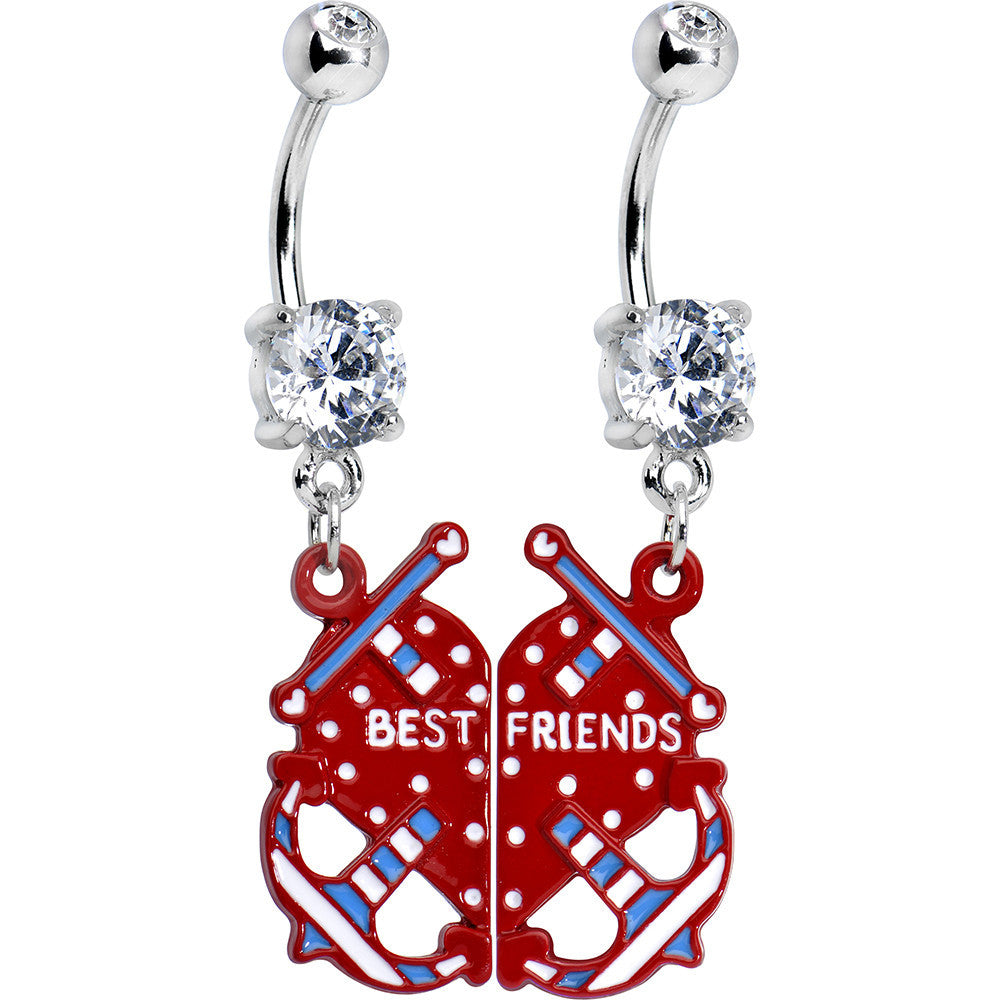 Clear Gem Heart Anchor Best Friends Dangle Belly Ring Set